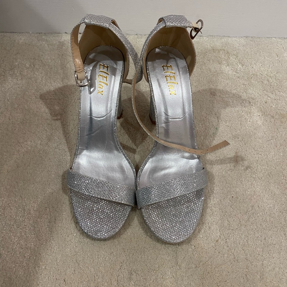 Elegant Silver Heeled Sandals